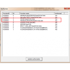 AT-200 activate function of MSV90 write ISN and the engine type of the TC1766