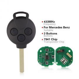 Remote Key for Mercedes Smart 3 Button 433MHz With PCF7941 ID46 Chip