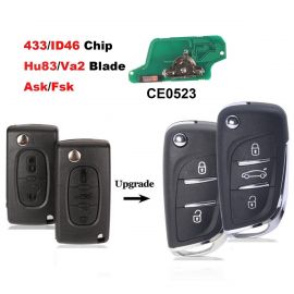 (433MHz) CE0523 Modified Key for Citroen Peugeot Flip Remote Key 3 Button ID46 