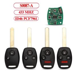 (433.92MHz) S0087-A ID46 Chip  Remote Key for Honda Accord Element Pilot Civic CR-V HR-V Fit Insight City Jazz Odyssey