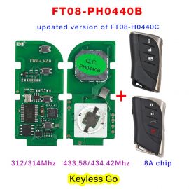 Lonsdor Smart Key FT08 PH0440B Update Version of FT08-H0440C 312/314Mhz/433.58/434.42 Switchable with Key Shell 8A Chip For Lexus ES300h ES350