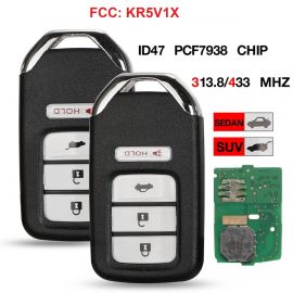 (313.8 MHz / 433 MHz) FCC: KR5V1X  - 3+1 BUTTON PROXIMITY SMART KEY with 47Chip for Honda