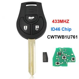 (434MHz) CWTWB1U761 3 Buttons Remote Head Key for Nissan Sylphy Tiida Sunny March