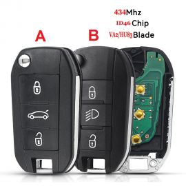 (434 MHz) 3 Buttons Flip Remote Key for Peugeot 208 308 508 3008 5008 - with Groove