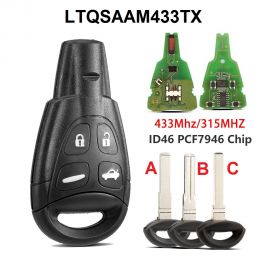 (315/433MHz) PCF7946AT FCCID:LTQSAAM433TX Remote Control Key for SAAB 9-3 93 2003-2010 4 Button?433Mhz 