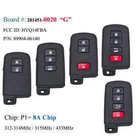 (Board # 281451- 0020) (P/N: 89904-06140) (FCC HYQ14FBA) Smart Key 8A for Toyota Corolla Camry Avalon 2011 2012 2013 2014 2015 2016 