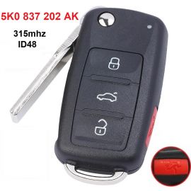 After-Market 315 MHz 3+1 Buttons Flip Remote Key for 2011-2016 Volkswagen - 5K0 837 202 AK