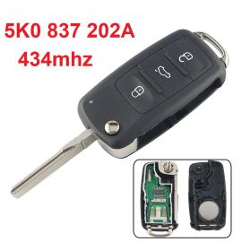 3 Buttons 434 MHz Flip Remote Key for VW - 5K0 837 202A