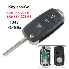 (434MHz) AK001035 for VW Flip Key 3 Button ID48 Keyless-go 5K0 837 202 E