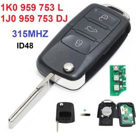 for VW Flip Key 3 Button 315MHz ID48 1K0 959 753 L