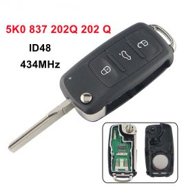 3 Button 434MHz Flip Remote Key for VW Golf Jetta ETC ID48 5K0 837 202Q 202 Q