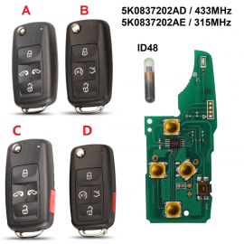 （433 /315MHz) 5K0837202AD 5K0837202AE Flip Remote Key for VW Sharan with 48 Chip