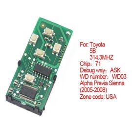 (Number 271451-0780-USA) 314.3 MHz 5 Button for Toyota Smart Card Board