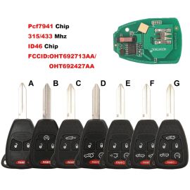 (315/433MHz) OHT692427AA OHT692713AA 4 Buttons Remote Head Key for Chrysler / Dodge / Jeep 2004-2016