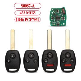 (433.92MHz) S0087-A ID46 Chip Remote Key for Honda Accord Element Pilot Civic CR-V HR-V Fit Insight City Jazz Odyssey