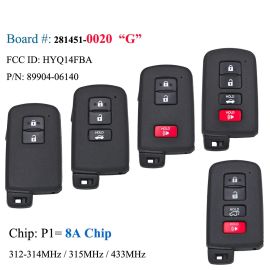 (Board # 281451- 0020) (P/N: 89904-06140) (FCC HYQ14FBA) Smart Key 8A for Toyota Corolla Camry Avalon 2011 2012 2013 2014 2015 2016