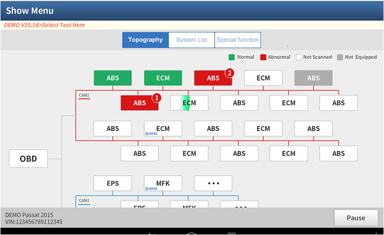 x431 pad vii  DTCs and all systems communication status